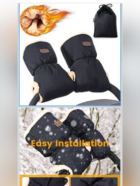 Black Faux Fur Lined Stroller Handmuffs
